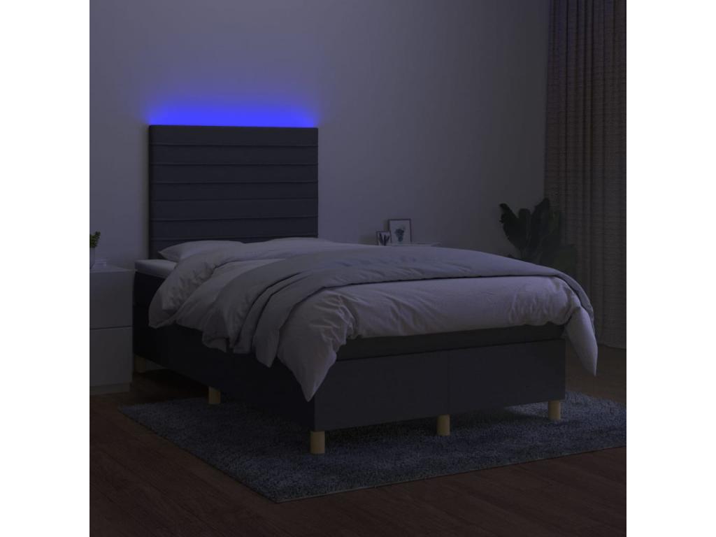 Upholstered bed base and mattress with LED lighting, Dark Grey, 120x200 cm, Fabric LTOF58524