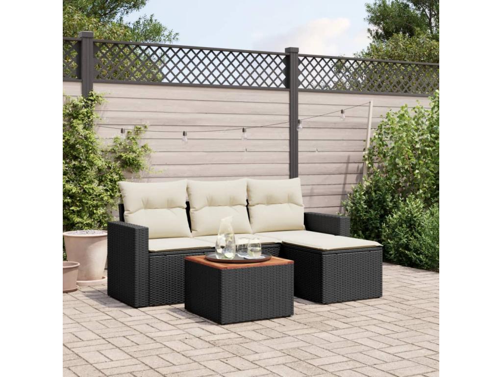 5-piece garden furniture set with cushions, black woven resin AADL64727