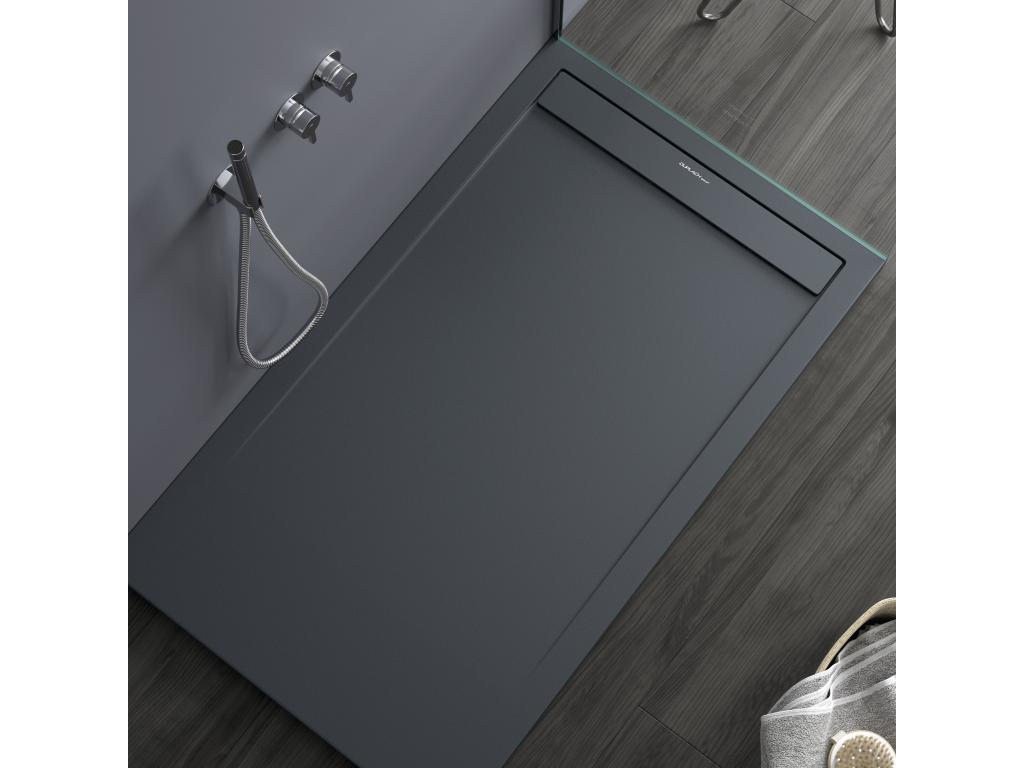 Anthracite shower tray with smooth finish, Luxameub PINPAI colored grid - 180x80 cm DZGY99609
