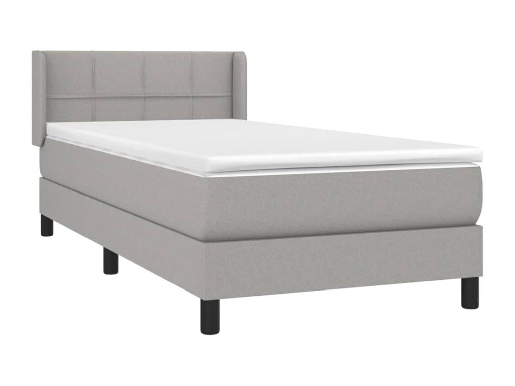 Upholstered bed base and mattress, light grey, 90x190 cm, fabric OVJJ21223