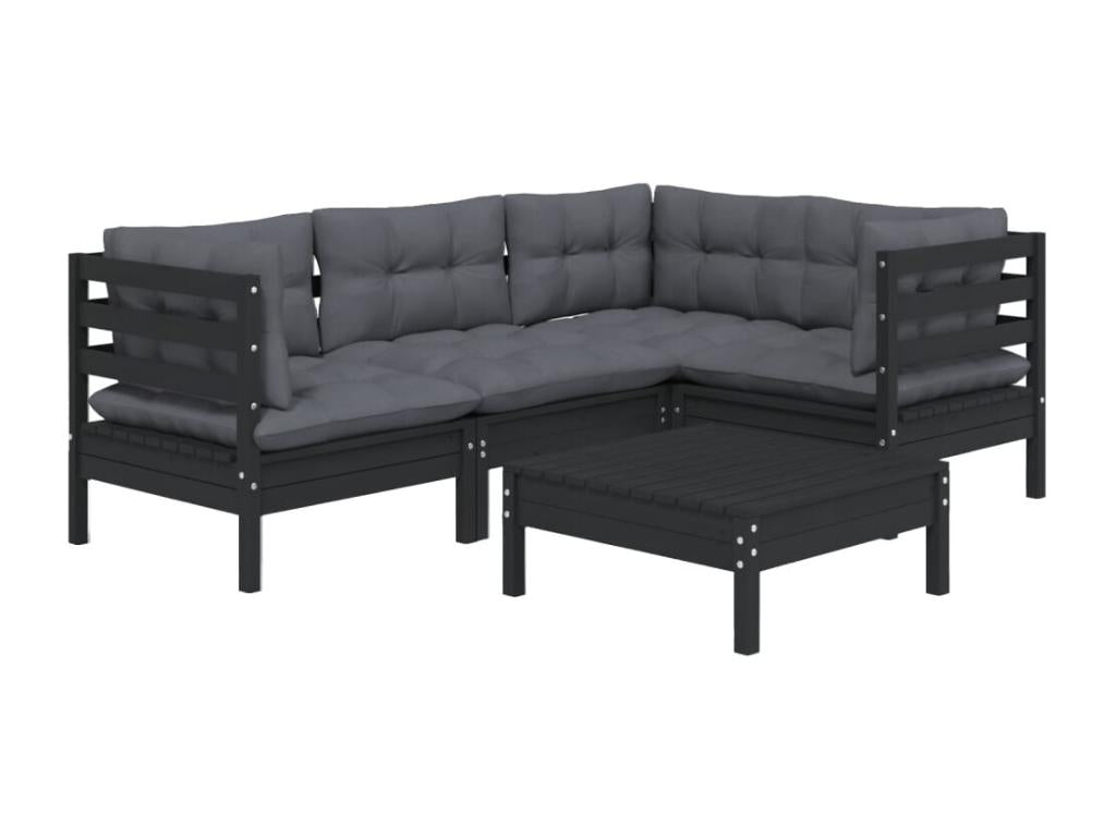 5-piece garden furniture set with cushions, black pine wood, GJRS03281