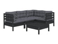5-piece garden furniture set with cushions, black pine wood, GJRS03281