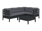 5-piece garden furniture set with cushions, black pine wood, GJRS03281