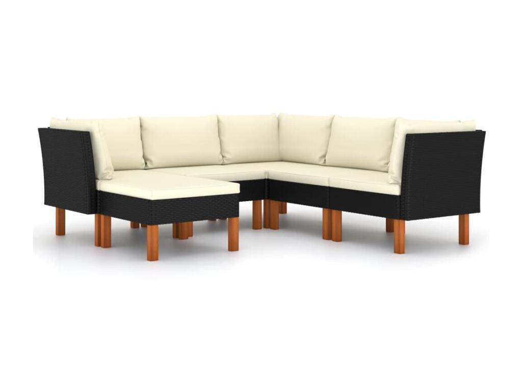 6-piece garden furniture set with cushions, black woven resin, 45 GLRB21946