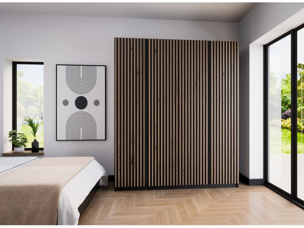 4-door wardrobe with slatted base - 200 cm - oak Luxameub/black - Luxameub AJLY11732