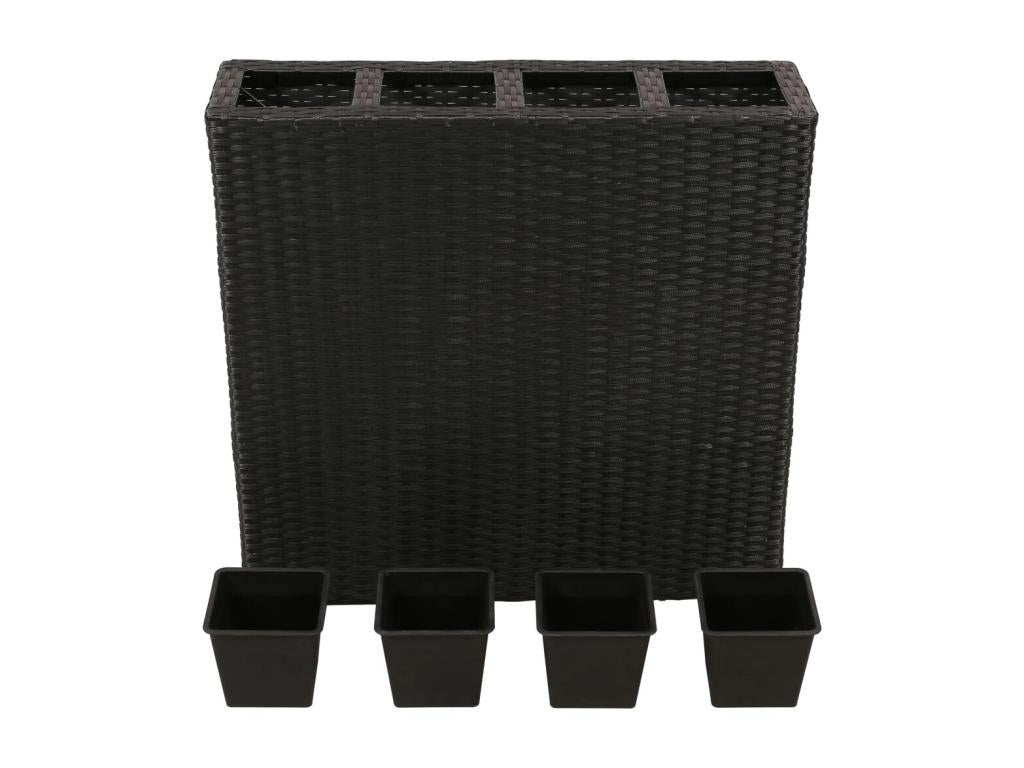 Raised garden bed with 4 pots, black woven resin, VRPG95406