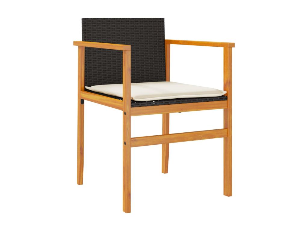 Garden chairs with cushions, set of 2, black woven resin and wood, FIDY89050