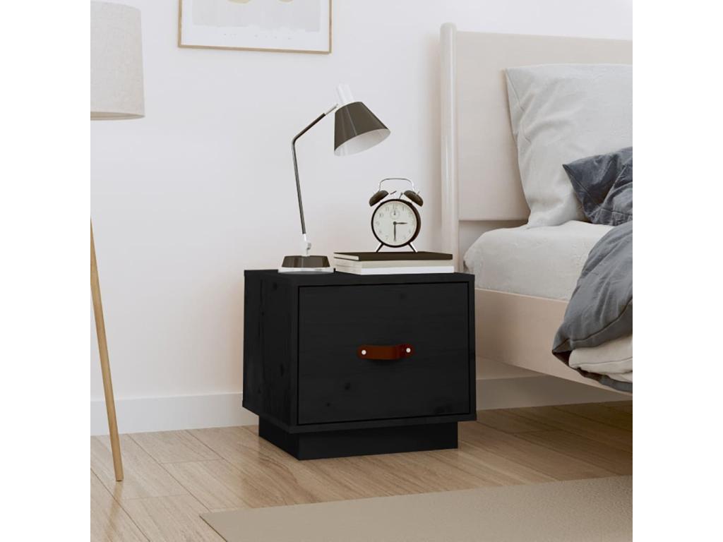 Black bedside table 40x34x35 cm Solid pine wood QHLF66198