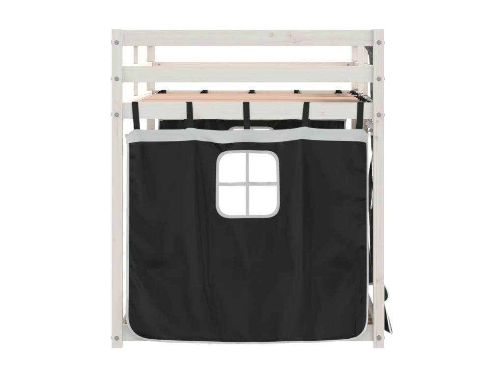 Bunk bed with black and white curtains, 90x190 cm, solid pine wood, BCXE98555