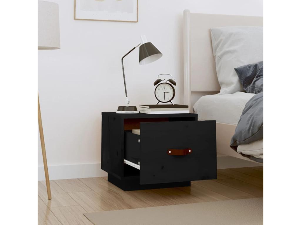 Black bedside table 40x34x35 cm Solid pine wood QHLF66198