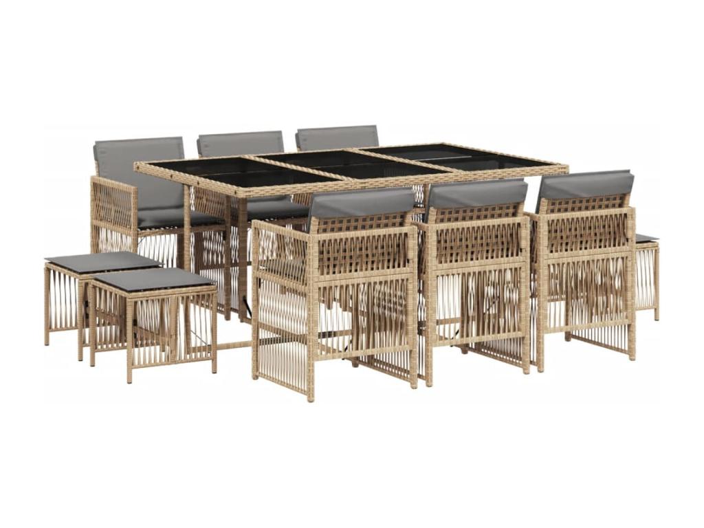 11-piece garden dining set and cushions, méLuxameub beige ZEDP33776