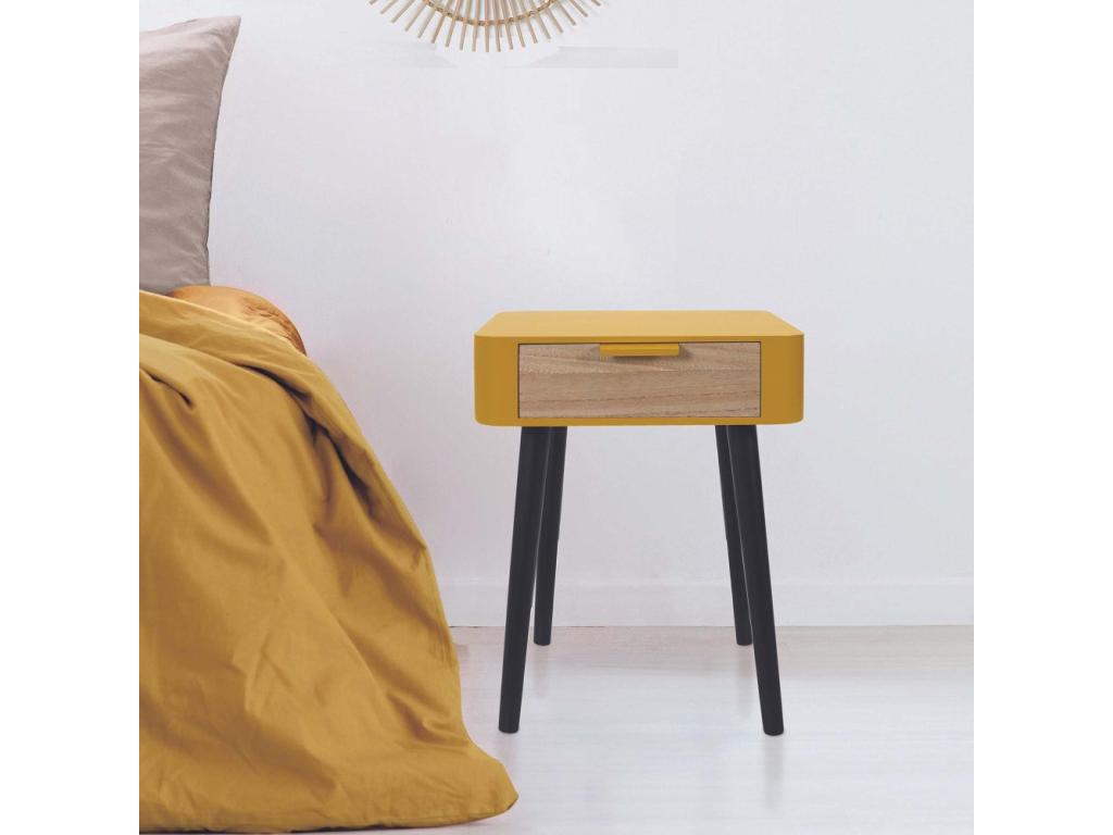 Luxameub Wooden Bedside Table with 1 Drawer, Set of 2, Mustard Yellow DQFR66490