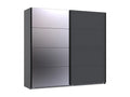 Wardrobe with sliding doors and 1 mirror, graphite color - W- 225 x H- 208 x D- 65 cm VPSD84995