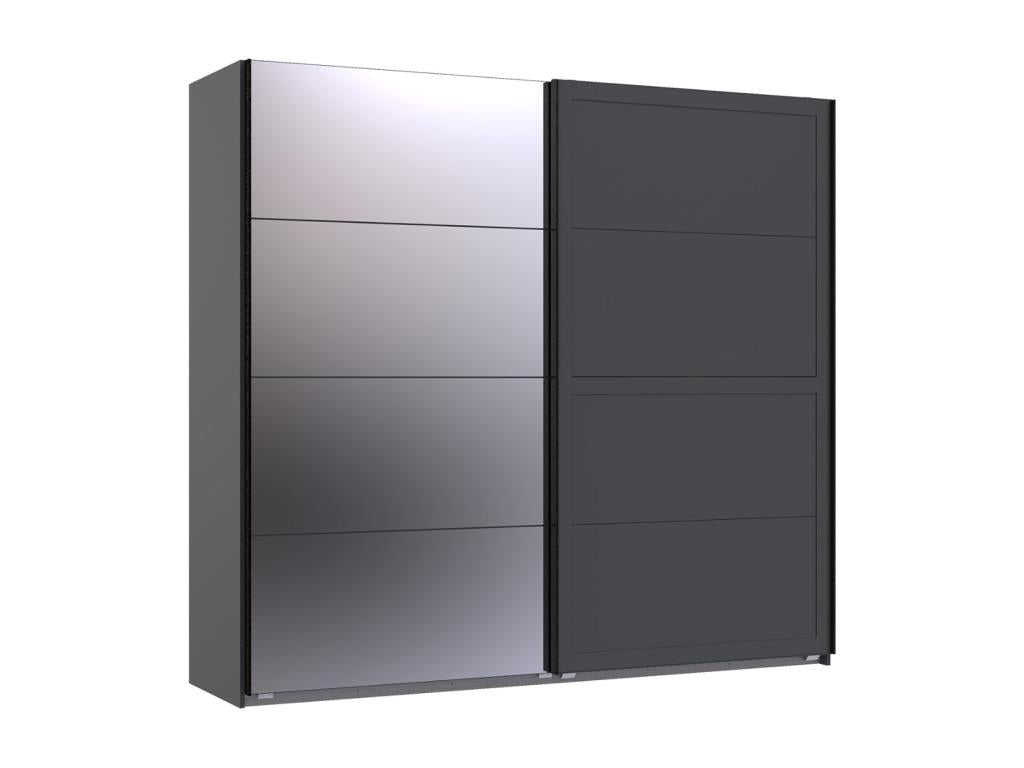 Wardrobe with sliding doors and 1 mirror, graphite color - W- 225 x H- 208 x D- 65 cm VPSD84995