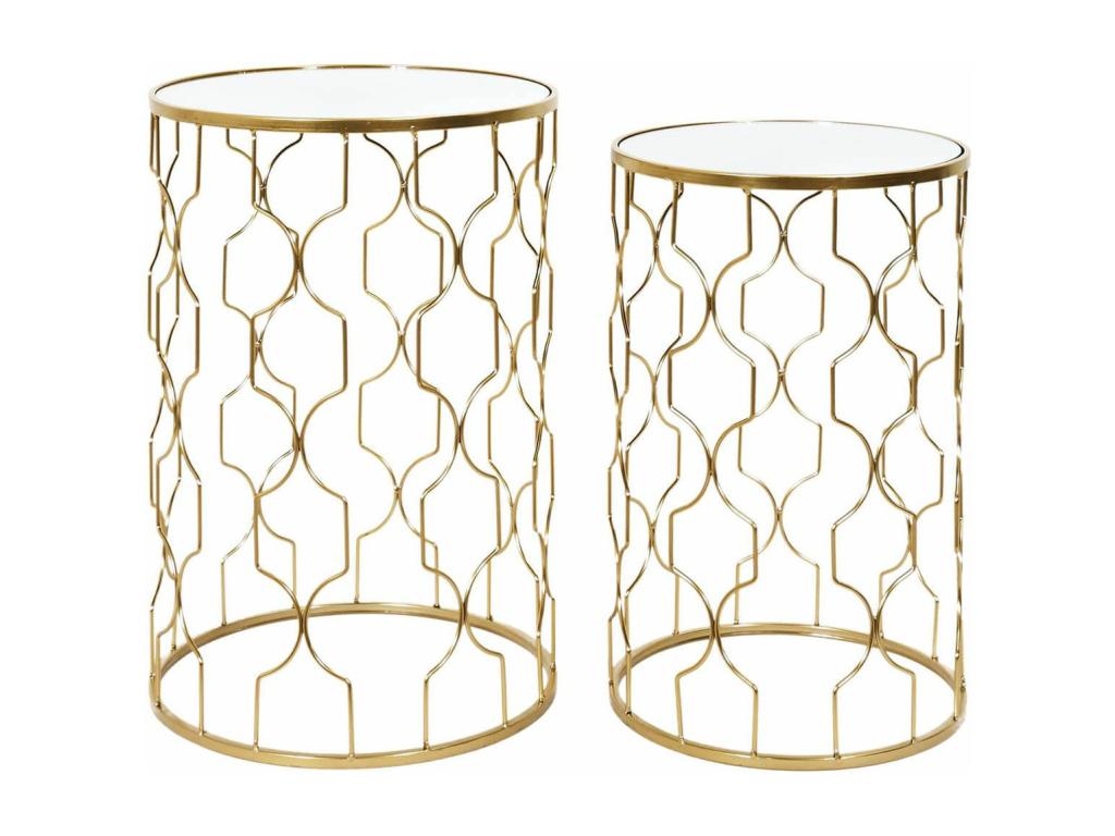 Cosymeub - Set of 2 Nesting Coffee Tables in Gold Metal with Glass Top DDAG84528
