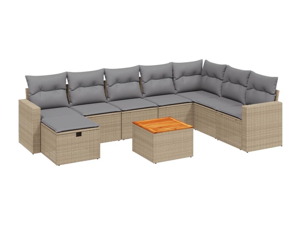 9-piece garden furniture set with cushions, méLuxameub beige woven resin FWCX62463