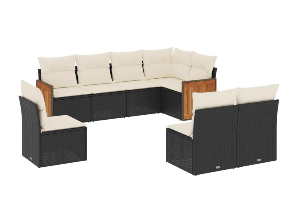 8-piece garden furniture set with cushions, black woven resin RODI36898