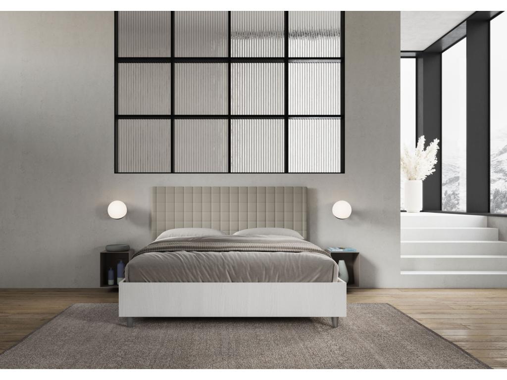 Storage bed 160x200 white ash frame faux leather headboard Luxameub PINPAI LKQL51956