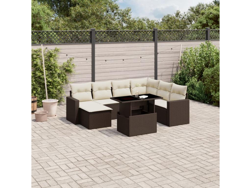 8-piece garden furniture set with brown resin wicker cushions OCLT08540