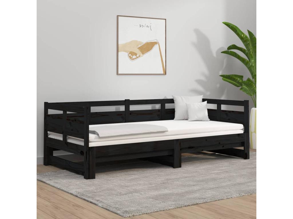 Sliding bed without mattress, black, 2 x 90x190 cm, YWLM19657