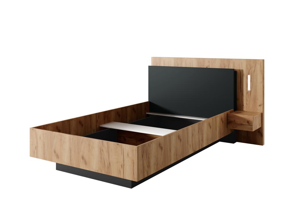 Bed with bedside tables 120x200 cm - 2 drawers - With LEDs - Natural and anthracite color - Luxameub YESN27824