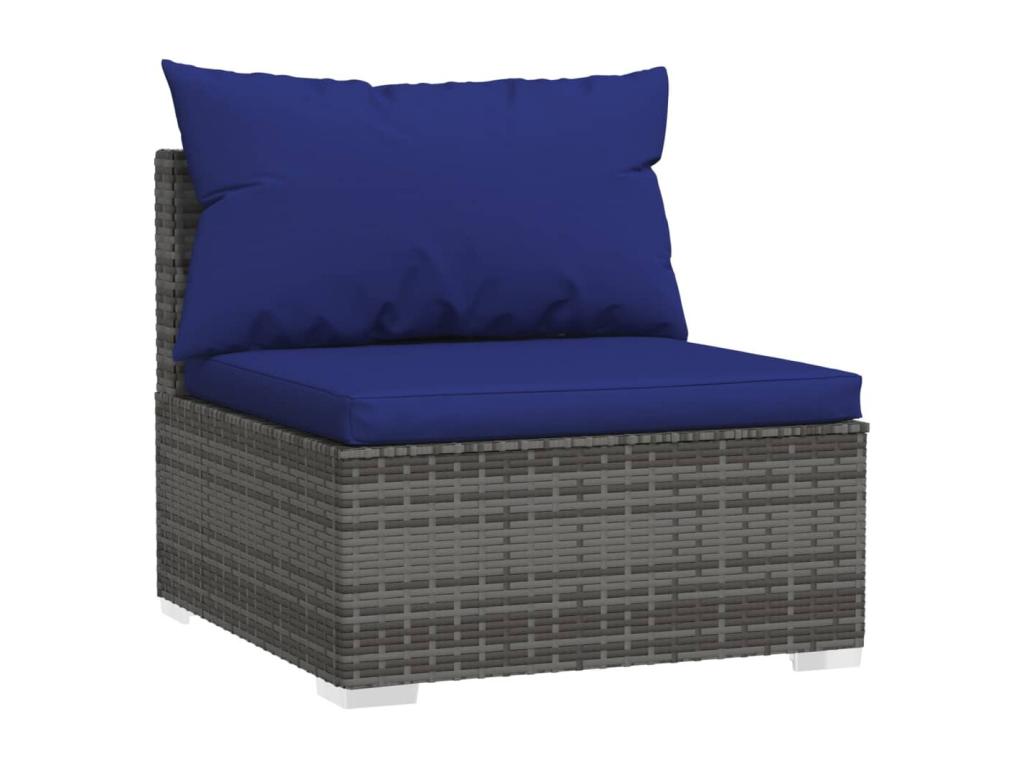 5-piece garden furniture set with cushions, grey woven resin RNJE78323