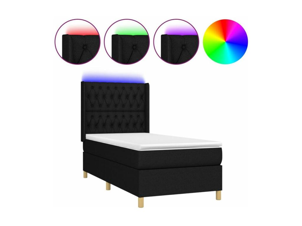 Luxameub bed base with mattress and LED, Black 90x200 Fabric EMOH52146