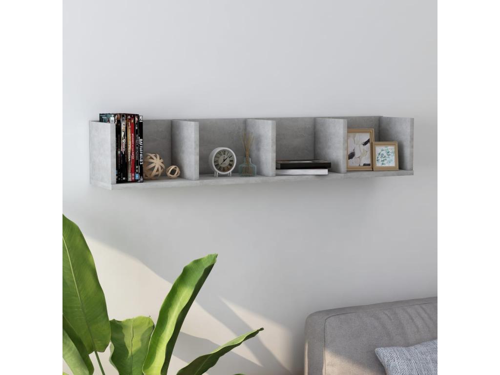 Wall-mounted CD shelf, concrete grey, 100x18x18 cm, engineered wood, HPUG43716