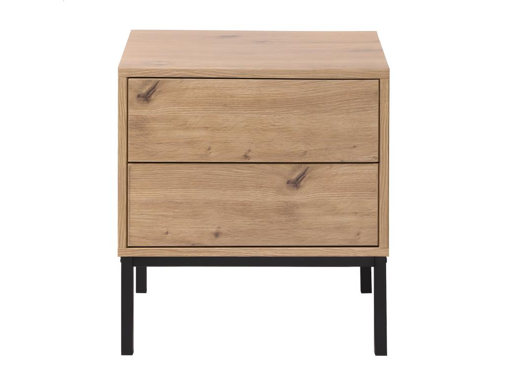 Bedside Table with 2 Drawers, Oak Finish, H50 cm - Luxameub RQHA37403