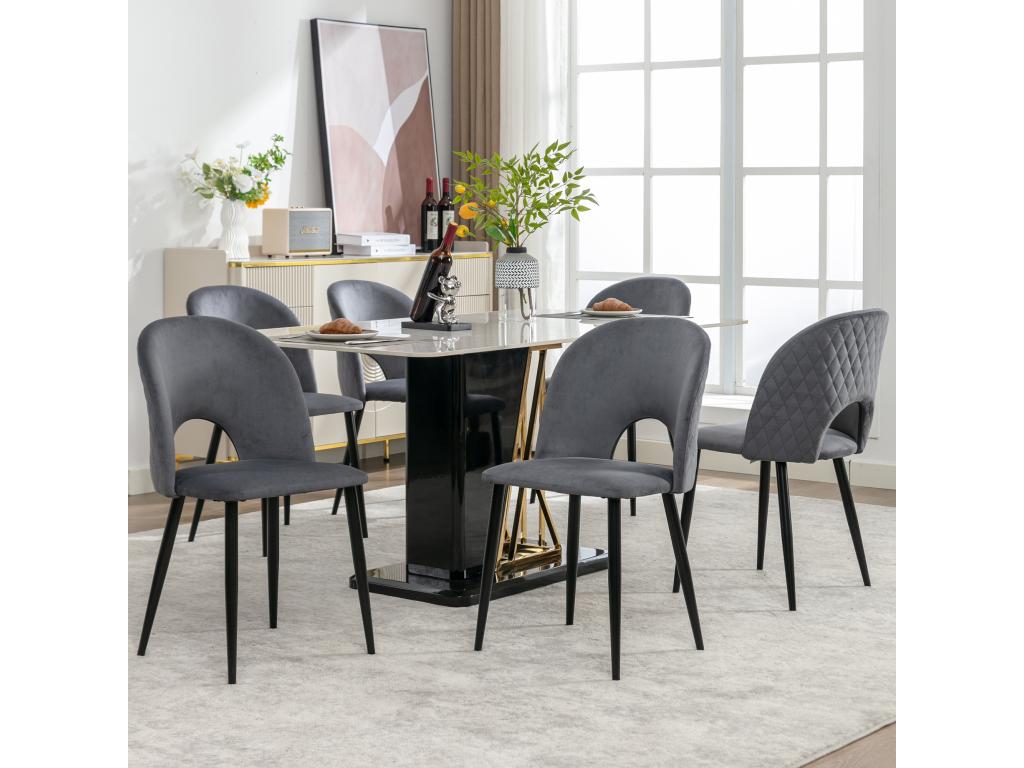 Set of 6 velvet chairs - adjustable metal legs - with backrest - grey SWNH69296