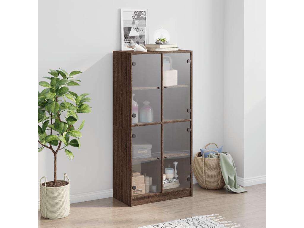 High sideboard with brown oak doors, engineered wood OZOW87232