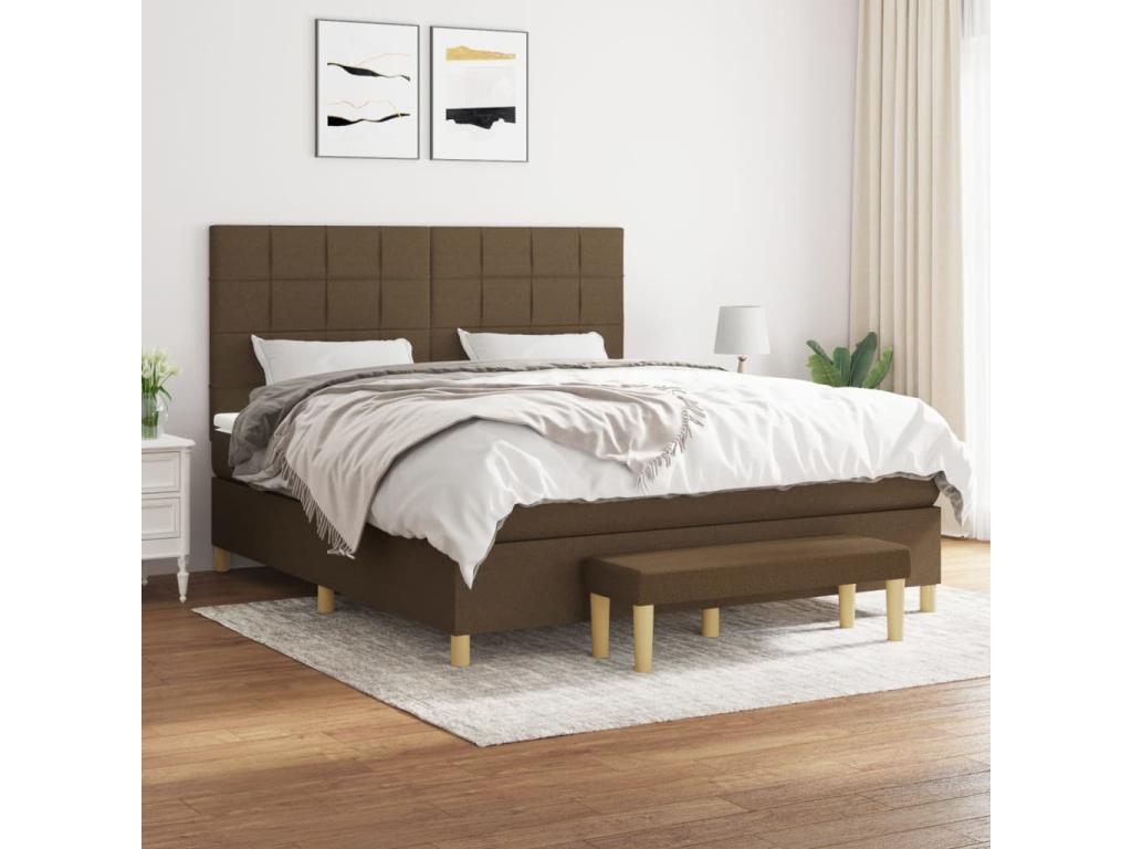 Upholstered bed base with mattress, dark brown, 180x200 cm, LNYZ48844