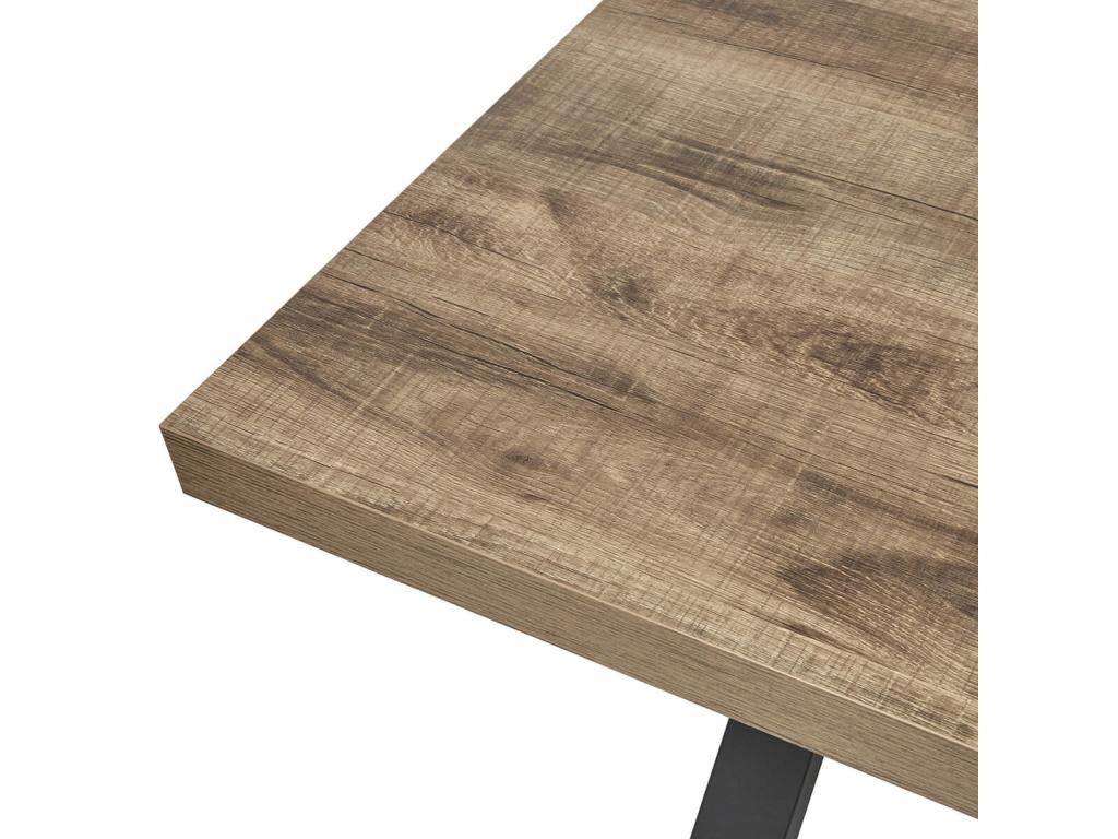 Luxameub - 230cm Table, Wood Look, Black Powder-Coated Metal X-Shaped Base ETCI56362
