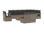 11-piece garden furniture set with grey resin wicker cushions LZUR07744