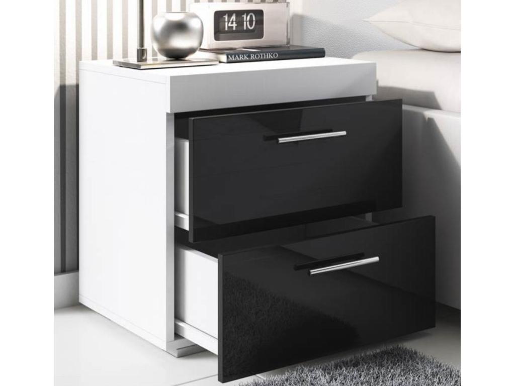 Bedside table for bedroom in white and black, 45x40x50cm, PINPAI WRWG97131