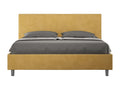 Upholstered storage bed 160x190 cm, ochre microfiber, Luxameub GDSP99071