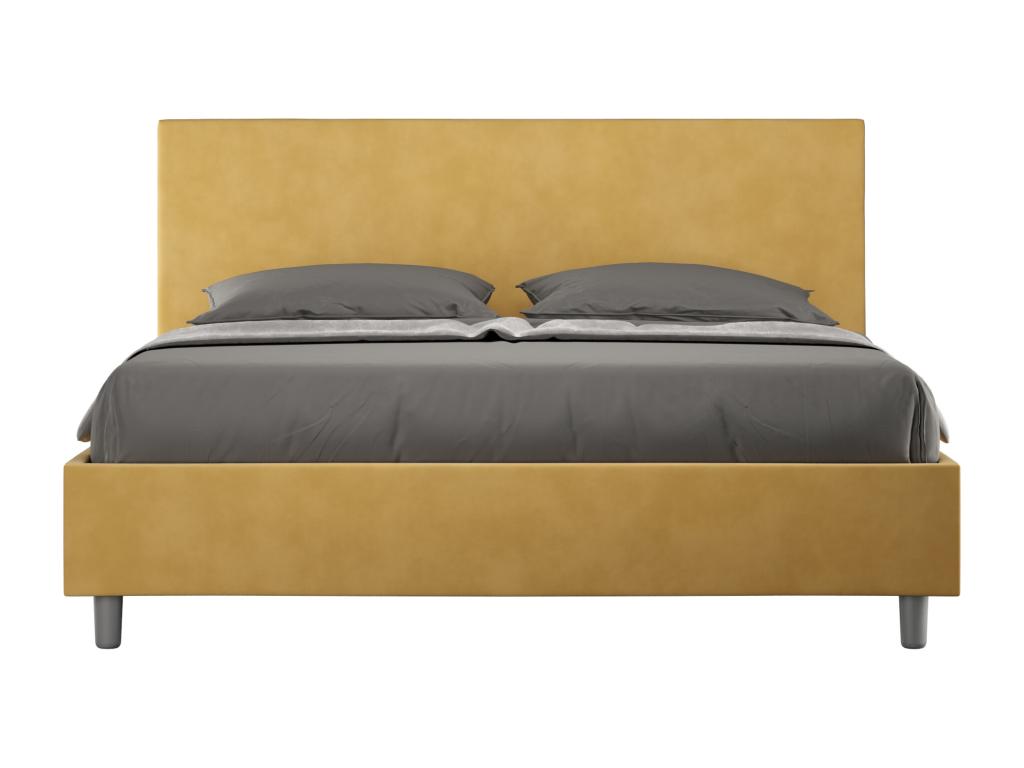 Upholstered storage bed 160x190 cm, ochre microfiber, Luxameub GDSP99071