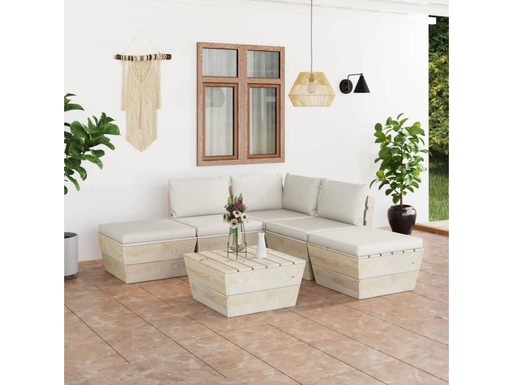 6-piece pallet garden furniture set with cushions, impregnated spruce MDQC72749