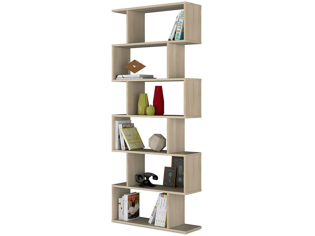 Multipurpose shelf in melamine-coated particleboard, matte white and oak finish - Height 192 x Length 80 cm x Depth 24 cm XXWZ88364