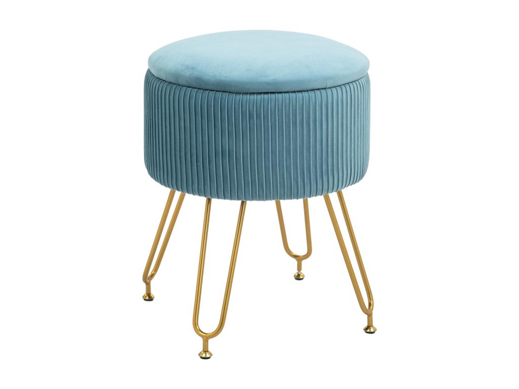 Luxameub style storage pouf - gold steel hairpin legs, light blue velvet seat ETSE75113
