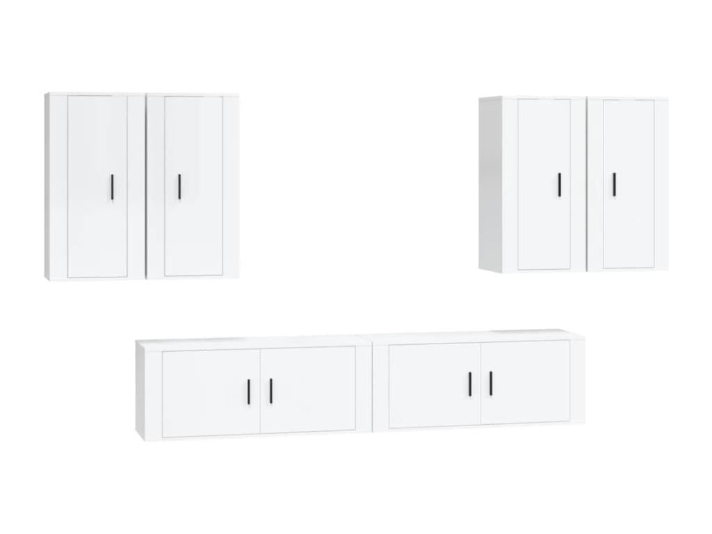 6-Piece TV Furniture Set, Glossy White Engineered Wood OOTY46956