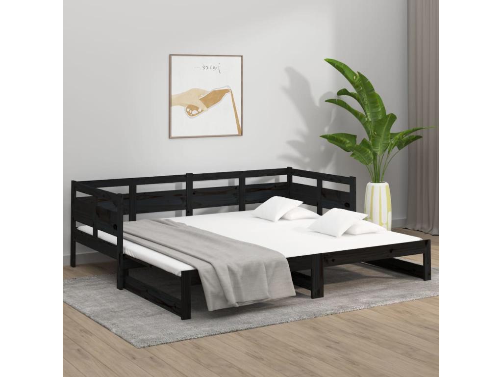 Sliding bed without mattress, black, 2 x 90x190 cm, YWLM19657