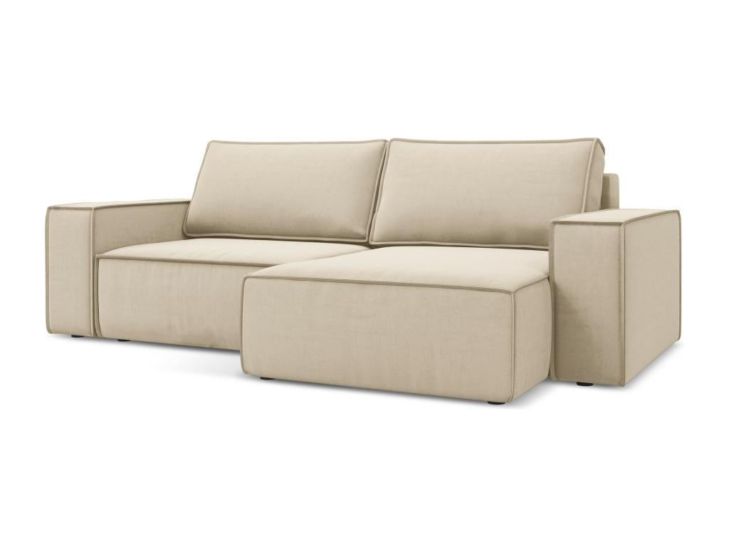 2-seater right-hand corner sofa bed in velvet - light beige - Luxameub NITZ00065