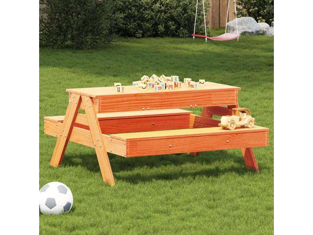 Picnic table with sandbox for children, wax brown QUFM82422
