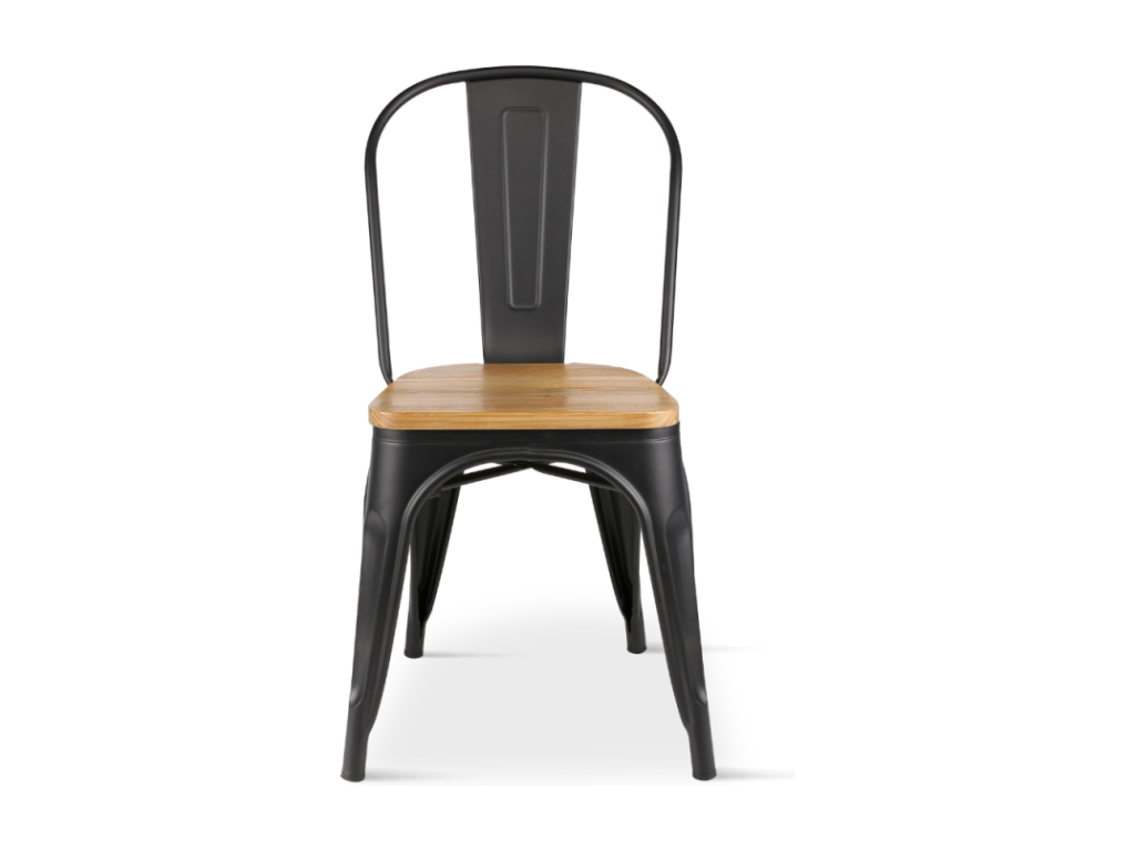 Matte black metal chair with light wood seat - Industrial style KLQX46458