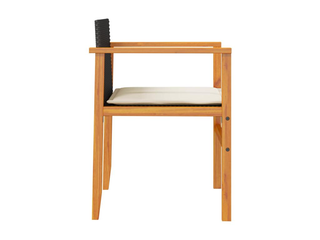 Garden chairs with cushions, set of 2, black woven resin and wood, FIDY89050