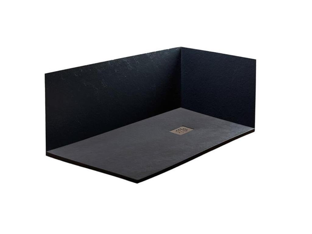 Luxameub Extra PINPAI Black 80x110 cm Shower Tray in Synthetic Resin and Marble Powder with Free-Range Drain GWFH74131