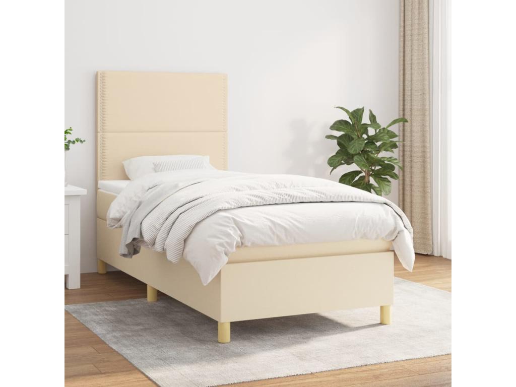 Upholstered bed base with mattress, Cream, 90x200 cm, Fabric INLG96424