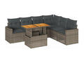 7-piece garden furniture set with cushions, grey woven resin QLPM35692