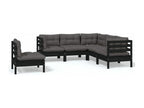 5-piece garden furniture set with cushions, black pine wood SRDB60054